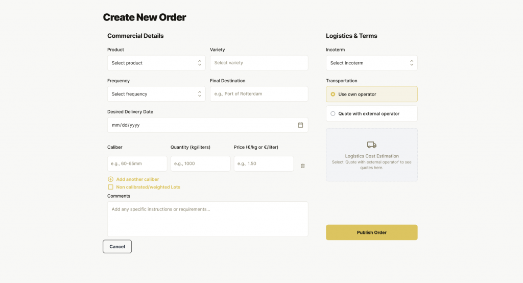 Crear Pedido Comprador